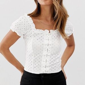 New Look broderie lattice front top size 12
